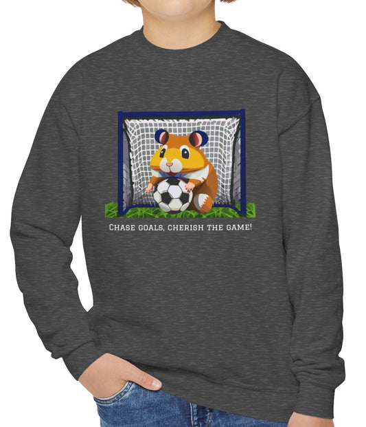 Cozy Youth Crewneck Sweatshirt Featuring Soccer Hammy