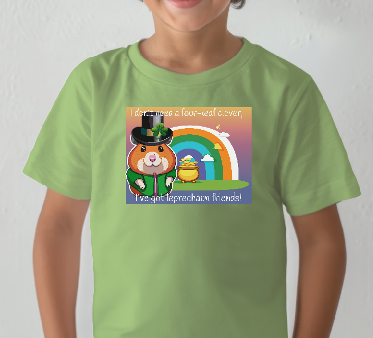 Bring a dash of Irish charm and humor to your child's wardrobe with our high-quality cotton tee, featuring an adorable hamster leprechaun! This delightful shirt showcases a cute hamster dressed as a leprechaun, ready to spread joy and luck.