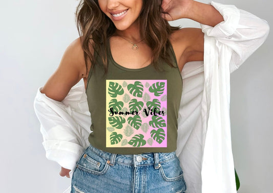 Summer Vibes Ideal Racerback Tank in Military Green