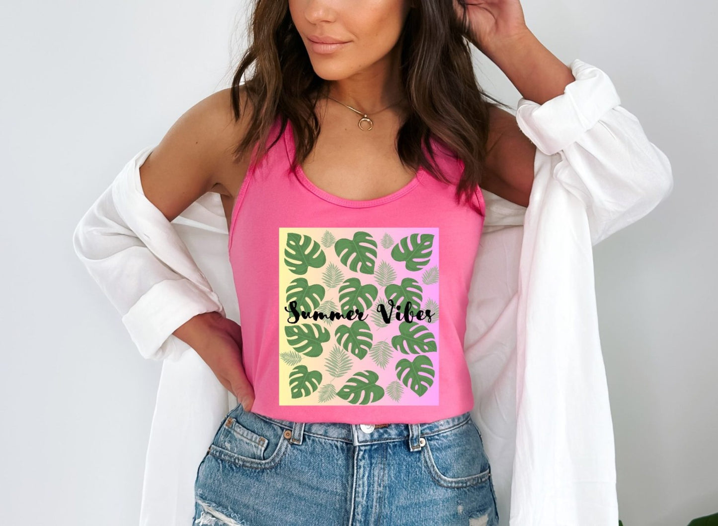 Summer Vibes Ideal Racerback Tank in Hot Pink