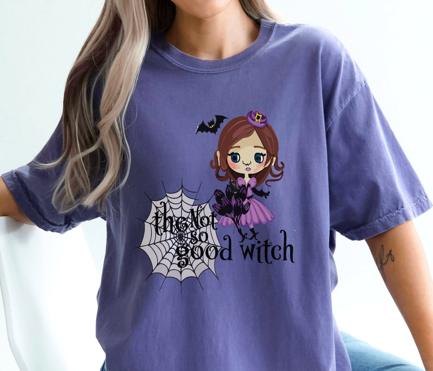 Vintage Inspired Halloween T-Shirt Featuring A Naughty Witch