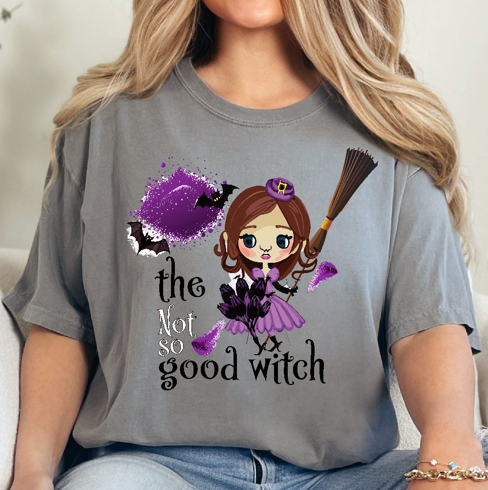 Vintage Inspired Halloween T-Shirt Featuring A Batty Witch