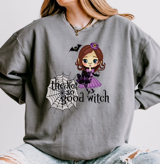 Vintage Inspired Halloween Sweatshirt Featuring A Naughty Witch