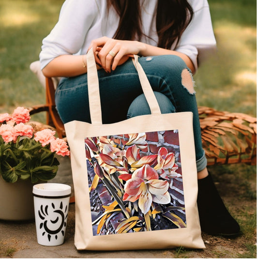 Chic Floral Carryall Tote - Retro Amaryllis Stonewall Sustainable Cotton Canvas