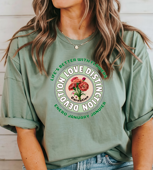 Comfy January Carnation Cotton Tee