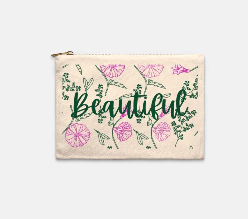Add a touch of whimsy to your daily routine with our unique, high-quality cosmetic bag featuring a delightful floral design. This charming accessory is perfect for organizing your beauty essentials while bringing a splash of color and joy to your day. Adorned with the motivational quote "Beautiful," this bag serves as a daily reminder of your inner and outer beauty.