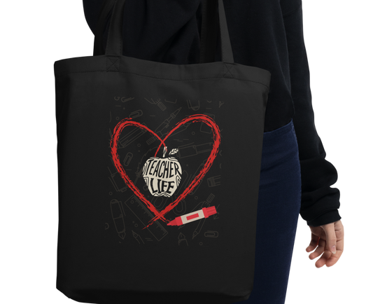 Stylish Teacher Life Black Canvas Tote