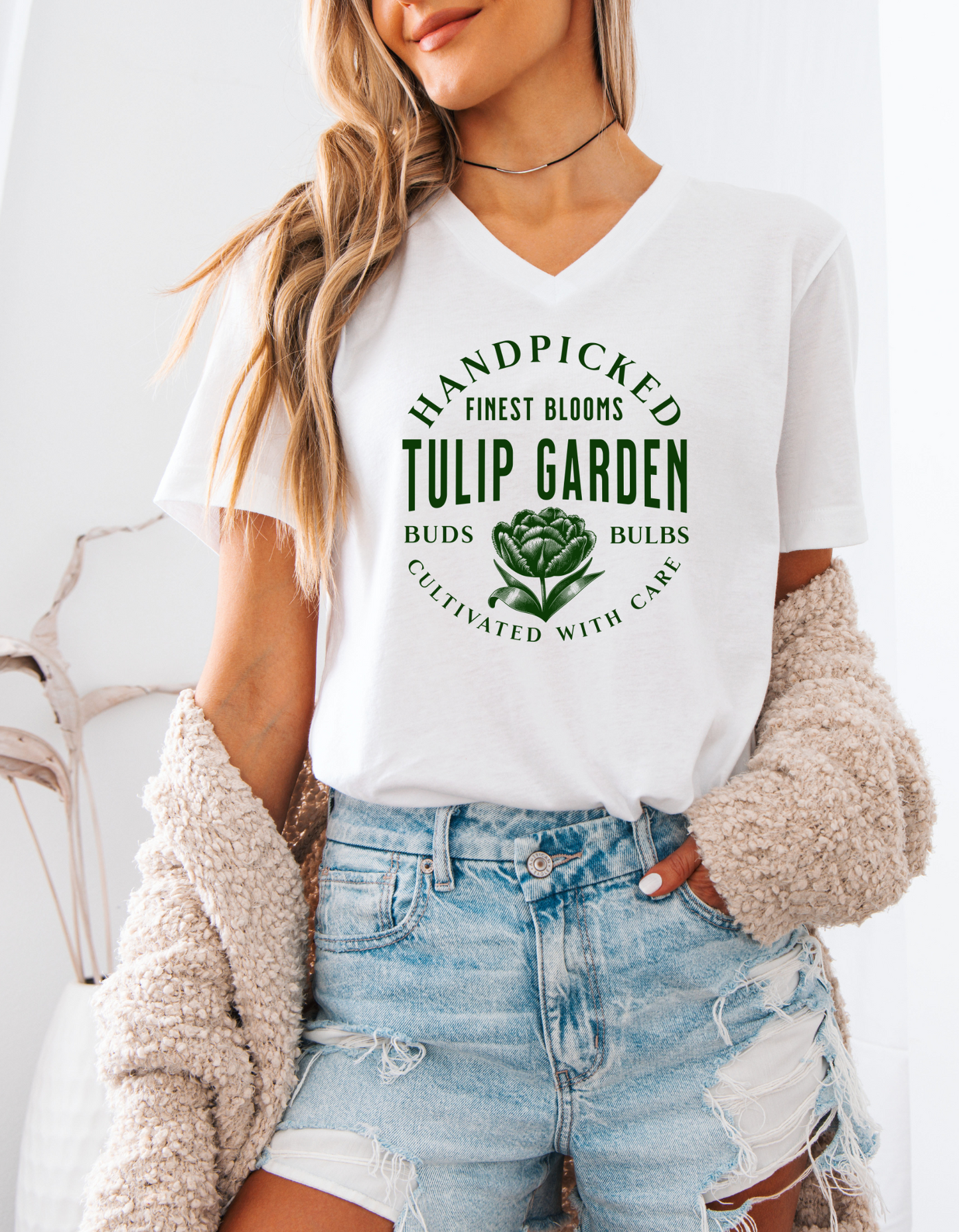 Cultivated With Care Floral Inspired Vintage Jersey Short Sleeve V-Neck Tee