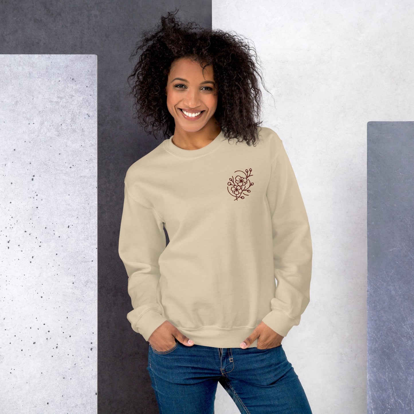 Cozy Embroidered Sakura Sweatshirt